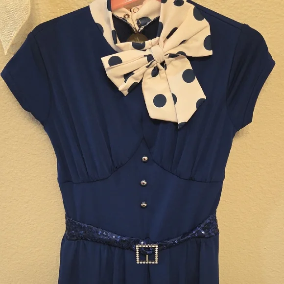 Weissman Stylish Blue and White Polka Dot Kids Dress Costume - Picture 3 of 8